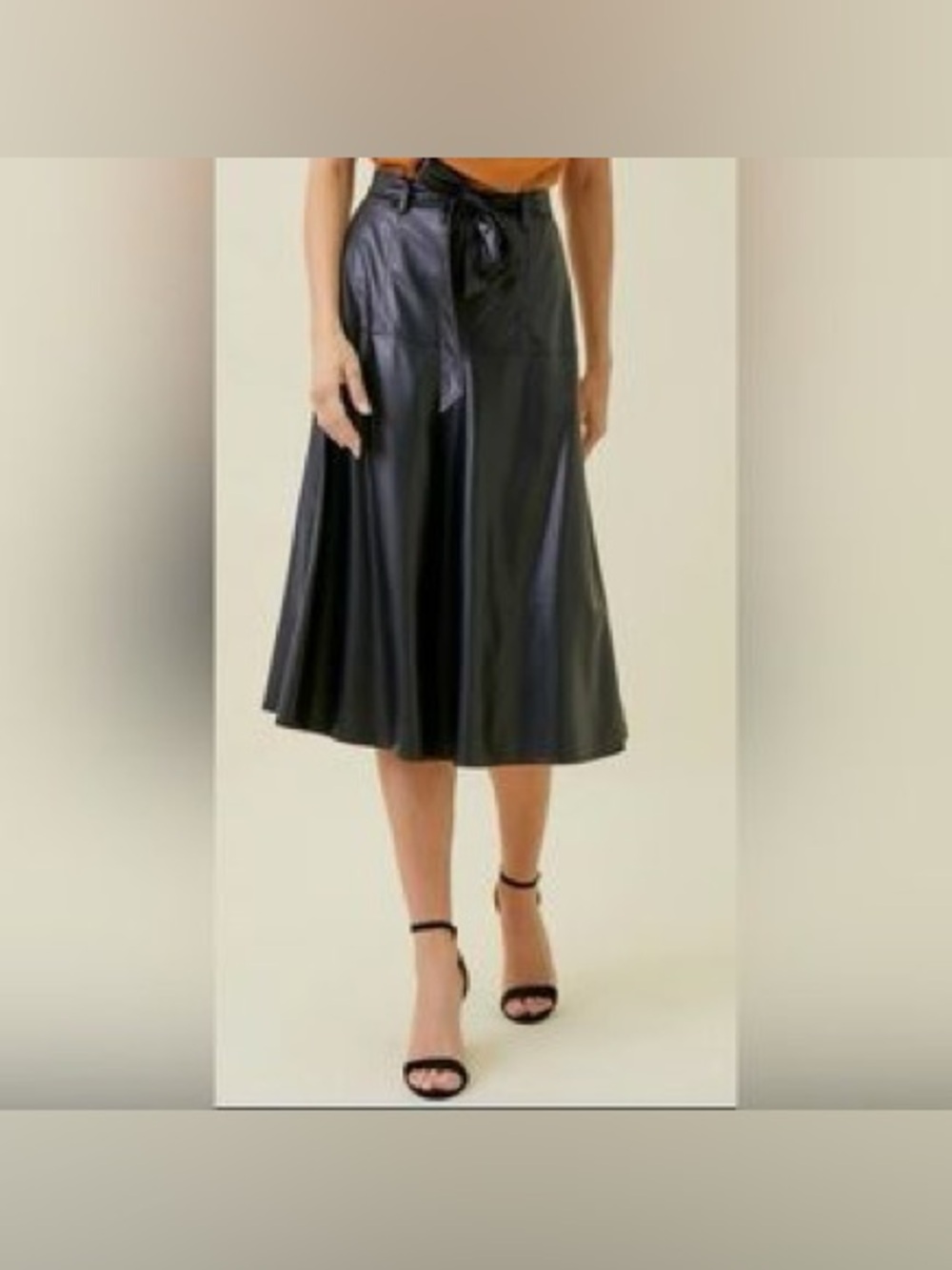 NWT Black faux leather A-line midi skirt from Who What Wear features a tie belt